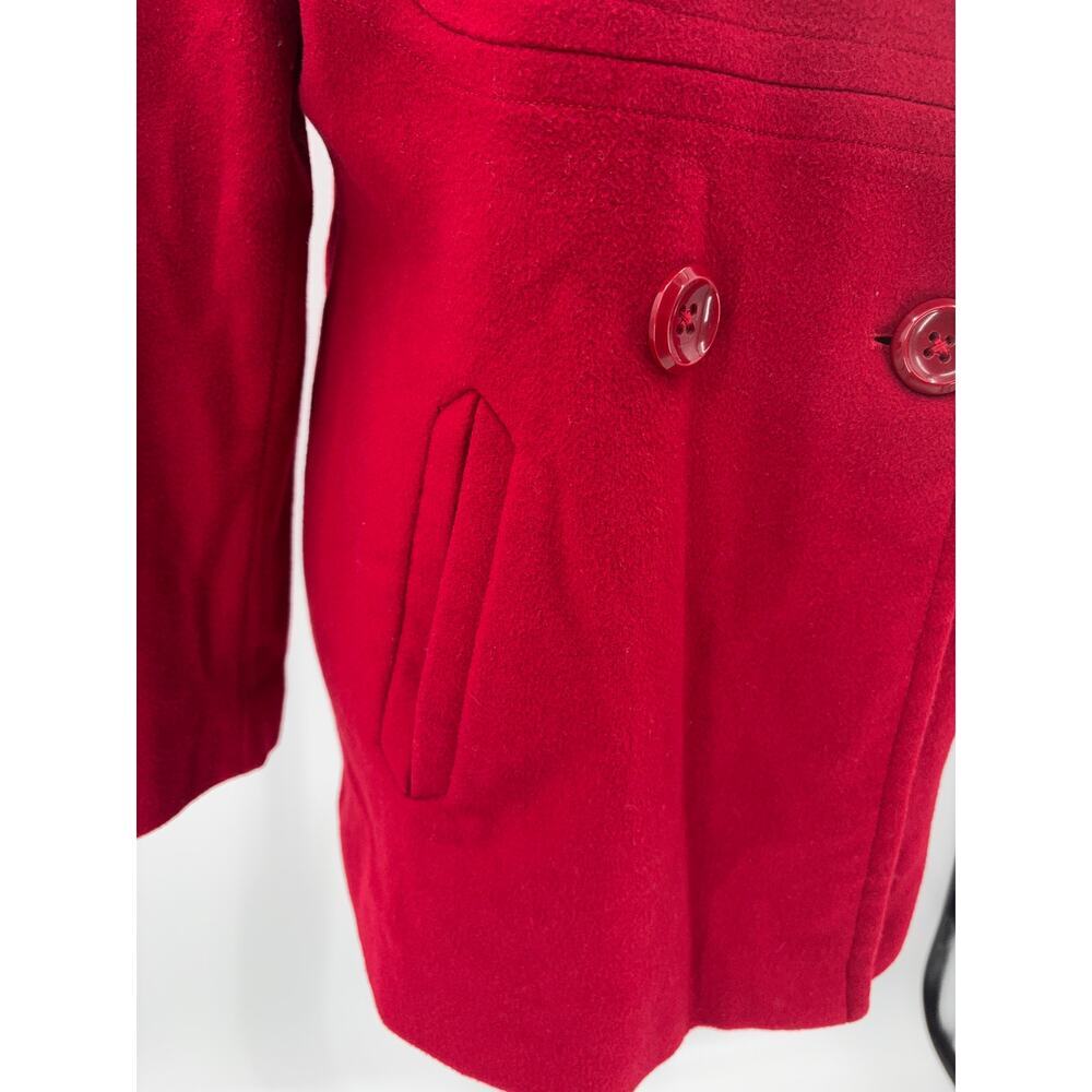 B1 Anne Klein Wool Blend Peacoat Red Hooded Womens Medium Double Breasted‎ - Picture 4 of 6